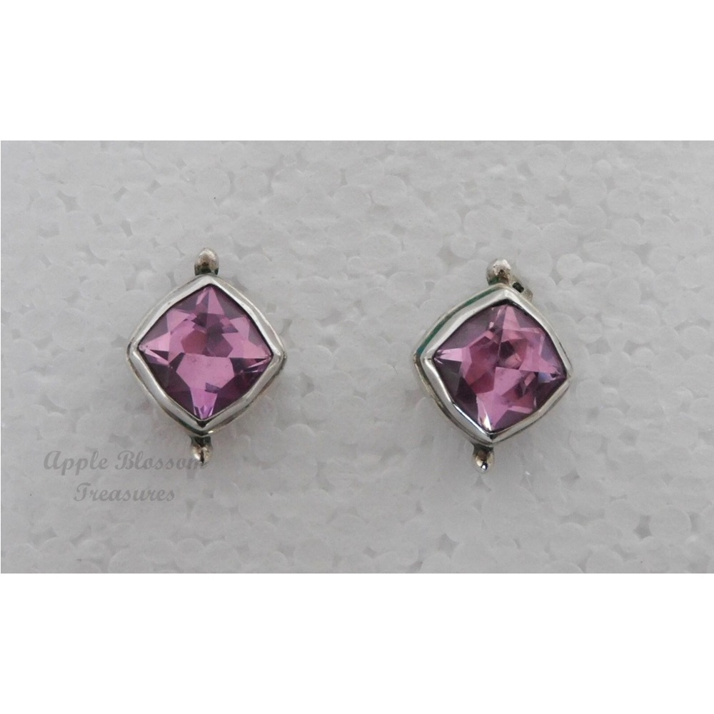 Sarda Diamond Shaped Sterling Silver & Lab Created Pink Sapphire Post Earrings